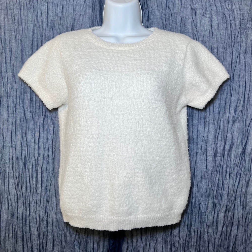 Art Class Fuzzy Knit Layering Y2K Short Sleeve Sweater White Cozy Girls 14/16 XL